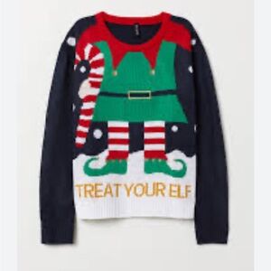 H&M Treat Yourself Elf Knit Christmas Sweater